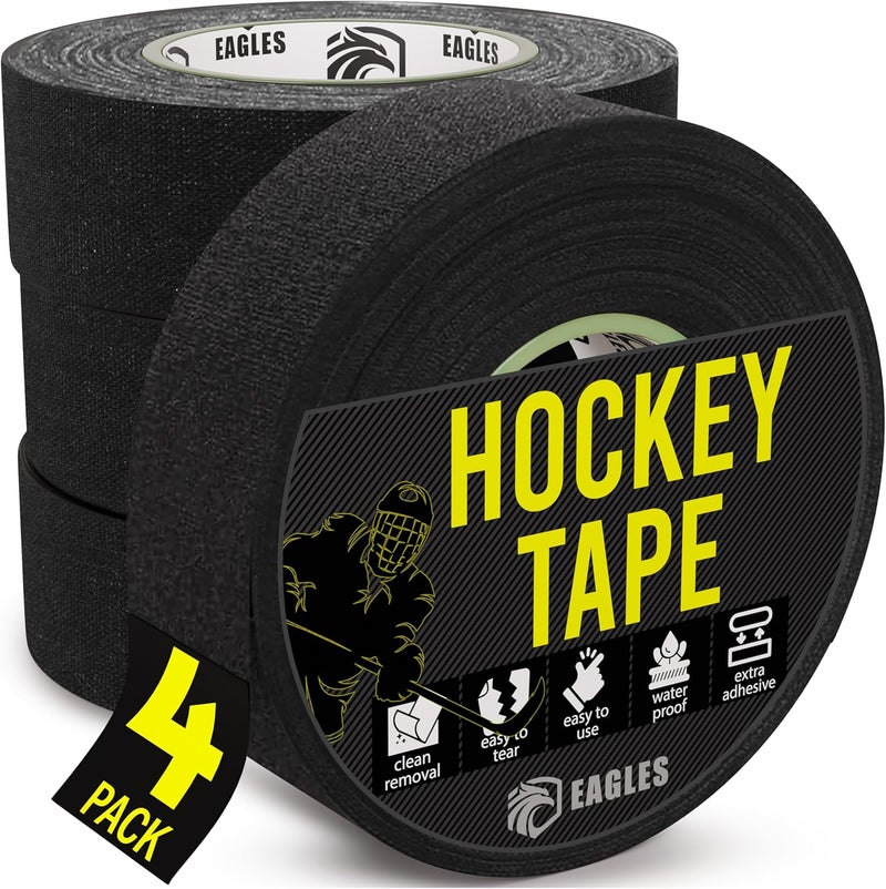 Eagle's 4 Pack Hockey Tape Black, White or Clear Multipurpose Durable Cloth or PVC Tape Roll - Strong Adhesive - Hokey Sports Gifts, Accessories, Equipment, Gear - Image 1